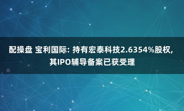 配操盘 宝利国际: 持有宏泰科技2.6354%股权, 其IPO辅导备案已获受理